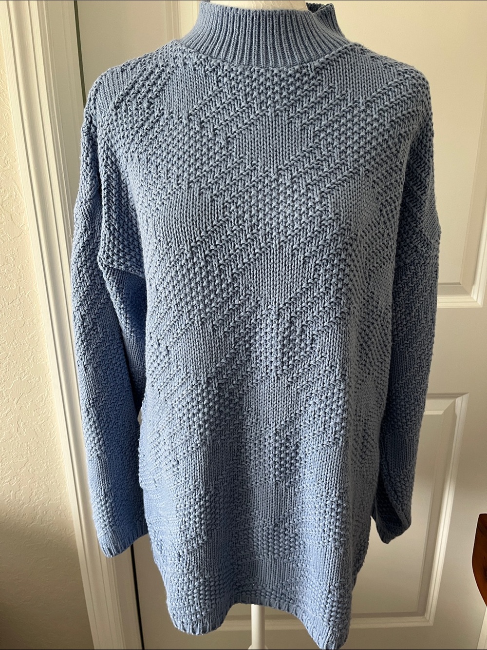 Bobbie Brooks Vintage Wedgwood Blue Knit Mock Turtleneck Sweater Oversized